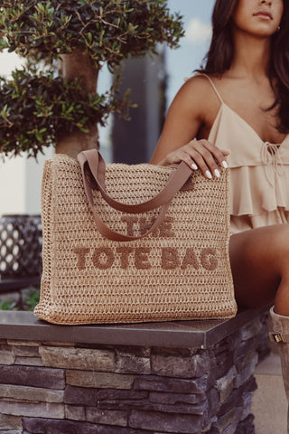Strandtas met riet bruin - Sarah