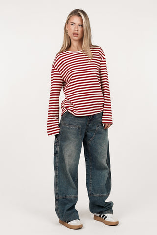 Oversized shirt met strepen rood - Amara