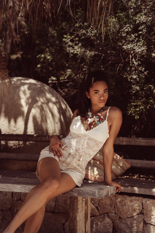 Denim short met studs beige - Imani