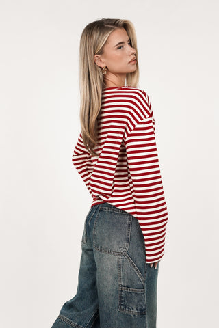 Oversized shirt met strepen rood - Amara