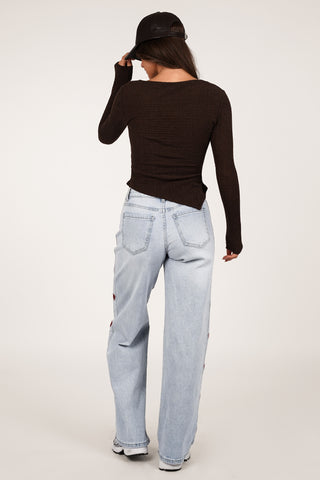 Straight leg jeans met rode hartjes lichtblauw - Elavi