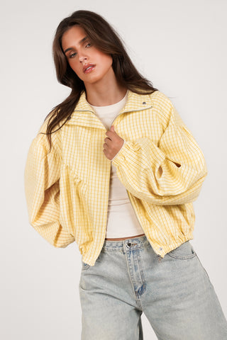 Oversized bomberjas geruit geel - Mandy