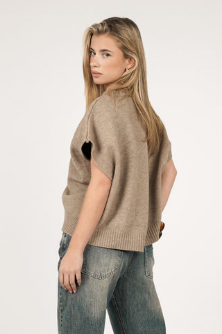 Oversized wollen gilet met knopen taupe - Rosie