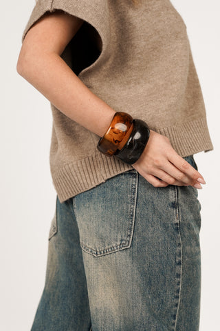 Bangle armband breed marmer bruin - Evi