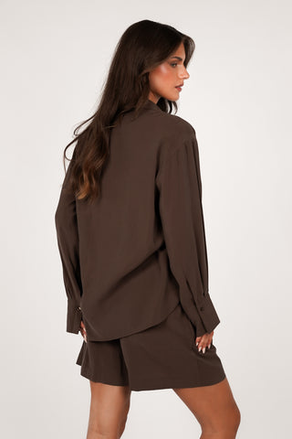 Oversized losvallende blouse bruin - Polly