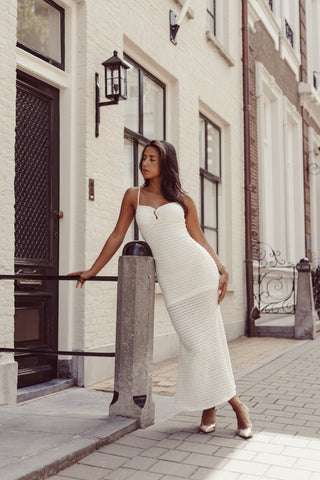 Maxi jurk met goud detail creme - Manon