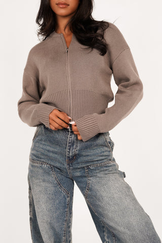 Cropped vest met rits taupe - Maggie