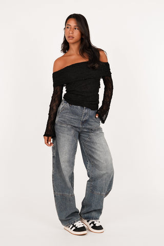 Kanten top off shoulder zwart - Nanny