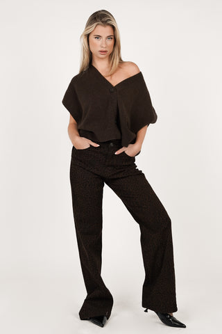 Oversized wollen gilet met knopen donker bruin - Rosie