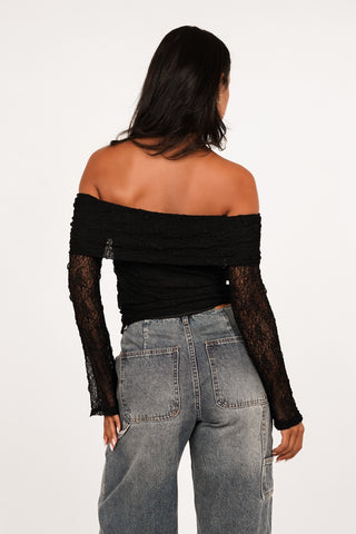 Kanten top off shoulder zwart - Nanny