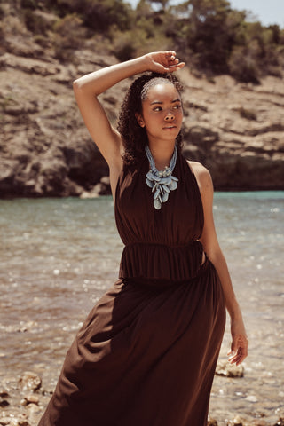 Open back top halter bruin - Rowan