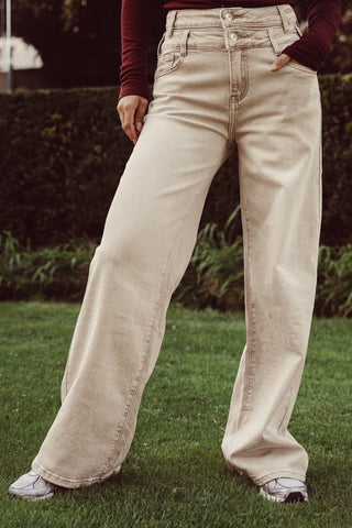 Straight leg jeans dubbele taille beige - Mason