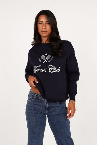Oversized sweater tennis donker blauw - Nikky