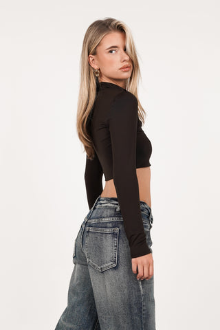 Crop top met lange mouwen bruin - Zosja