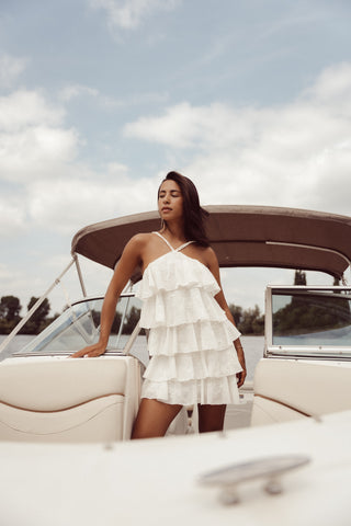 Halterjurkje met ruffles creme - Mila
