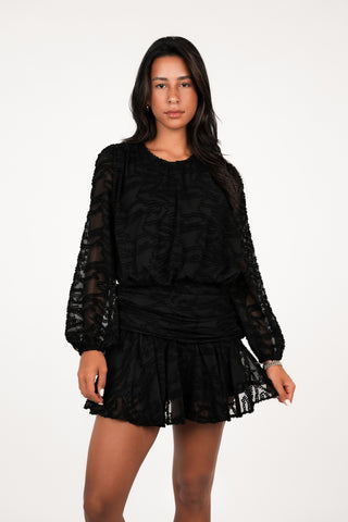 Ruffle jurkje met print zwart - Hailey