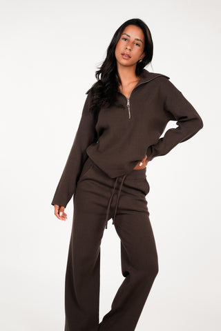 Comfy set knitted donker bruin - Semmy