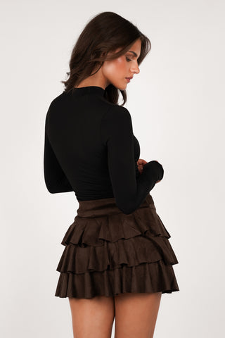 Ruffle rokje suede bruin - Casey