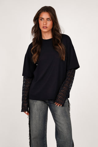 Lange mouwen top met kant navy - Nova