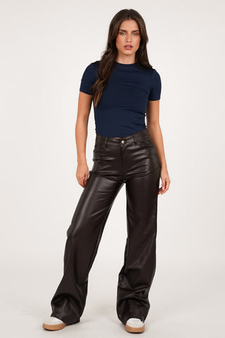 Leatherlook broek bruin tall fit - Jara