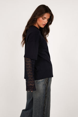 Lange mouwen top met kant navy - Nova
