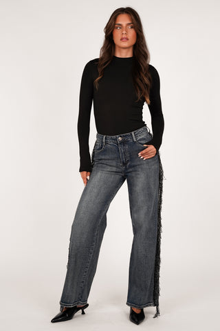 Straight leg jeans met franjes blauw - Rosie
