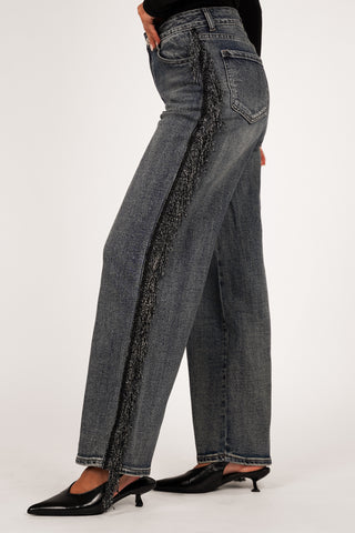 Straight leg jeans met franjes blauw - Rosie