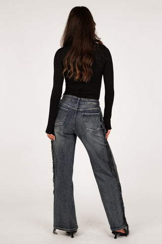 Straight leg jeans met franjes blauw - Rosie