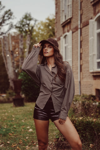 Getailleerde blouse geruit bruin - Cristina