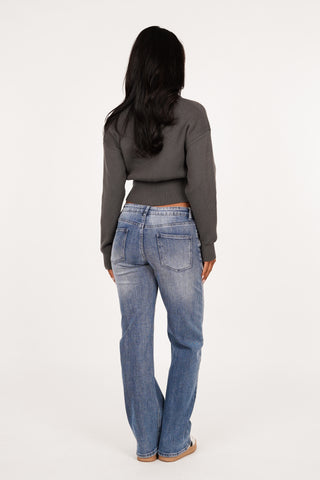Cropped vest met rits donker grijs - Maggie