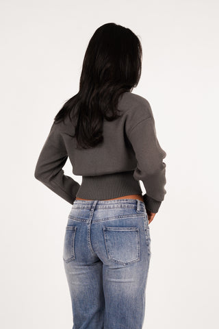 Cropped vest met rits donker grijs - Maggie