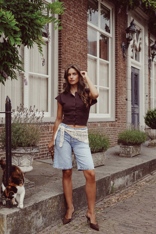 Korte mouwen top bruin - Elodie