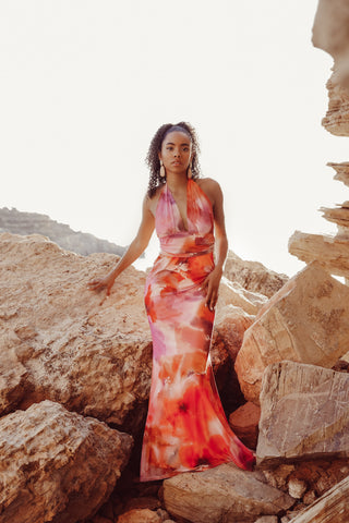 Halter maxi jurk roze - Sara
