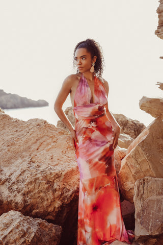 Halter maxi jurk roze - Sara