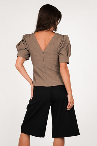 Top dames met pofmouwen taupe - Presley