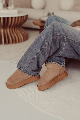 Leren enkellaars met bont camel - Jolly