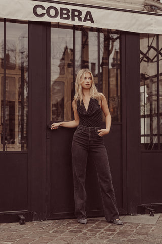 Halter bodysuit met strass zwart - Zora