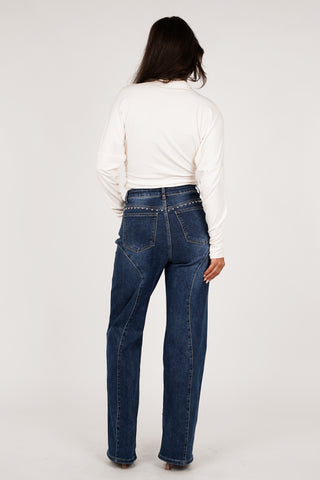 High waist jeans met studs blauw - Lena