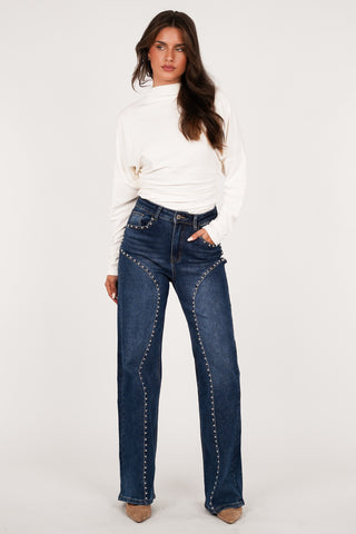 High waist jeans met studs blauw - Lena