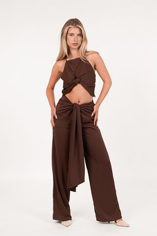 Crop top met knoop detail bruin - Jayden