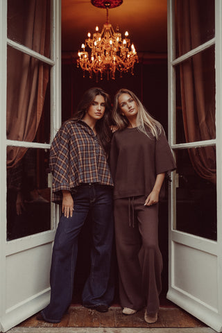 Oversized blouse geruit grijs/bruin - Luca