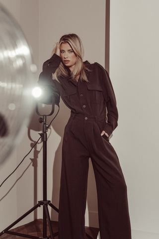 Jumpsuit met cargo model bruin - Lume