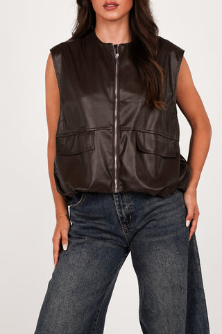 Gilet leatherlook bomber bruin - Yuna