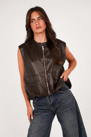 Gilet leatherlook bomber bruin - Yuna