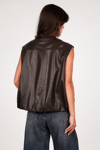 Gilet leatherlook bomber bruin - Yuna