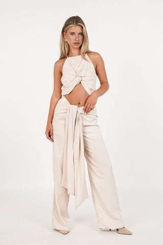 Crop top met knoop detail beige - Jayden