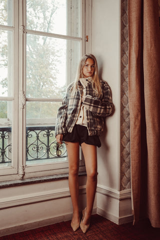 Oversized wollen jasje beige/zwart - Tracy