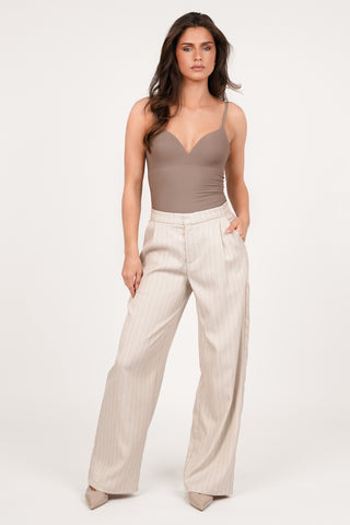 Pantalon met krijtstreep beige - Mirelle