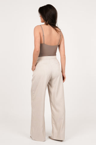 Pantalon met krijtstreep beige - Mirelle