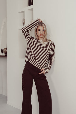 Oversized shirt met strepen bruin - Amara